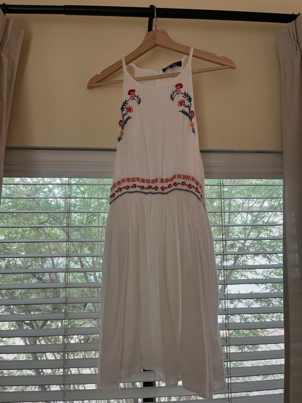 Lulu's White Mini Dress with Red & Teal Floral Embroidery